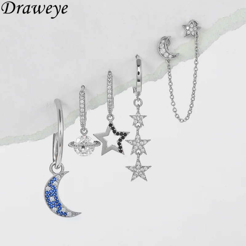 Draweye Asymmetrical Jewelry Sets for Women Moon Stars Metal Zircon Shiny Elegant Drop Earrings Korean Fashion Pendientes Mujer
Draweye Asymmetrical Jewelry Sets for Women Moon Stars Metal Zircon Shiny Elegant Drop Earrings Korean Fashion Pendientes Mujer