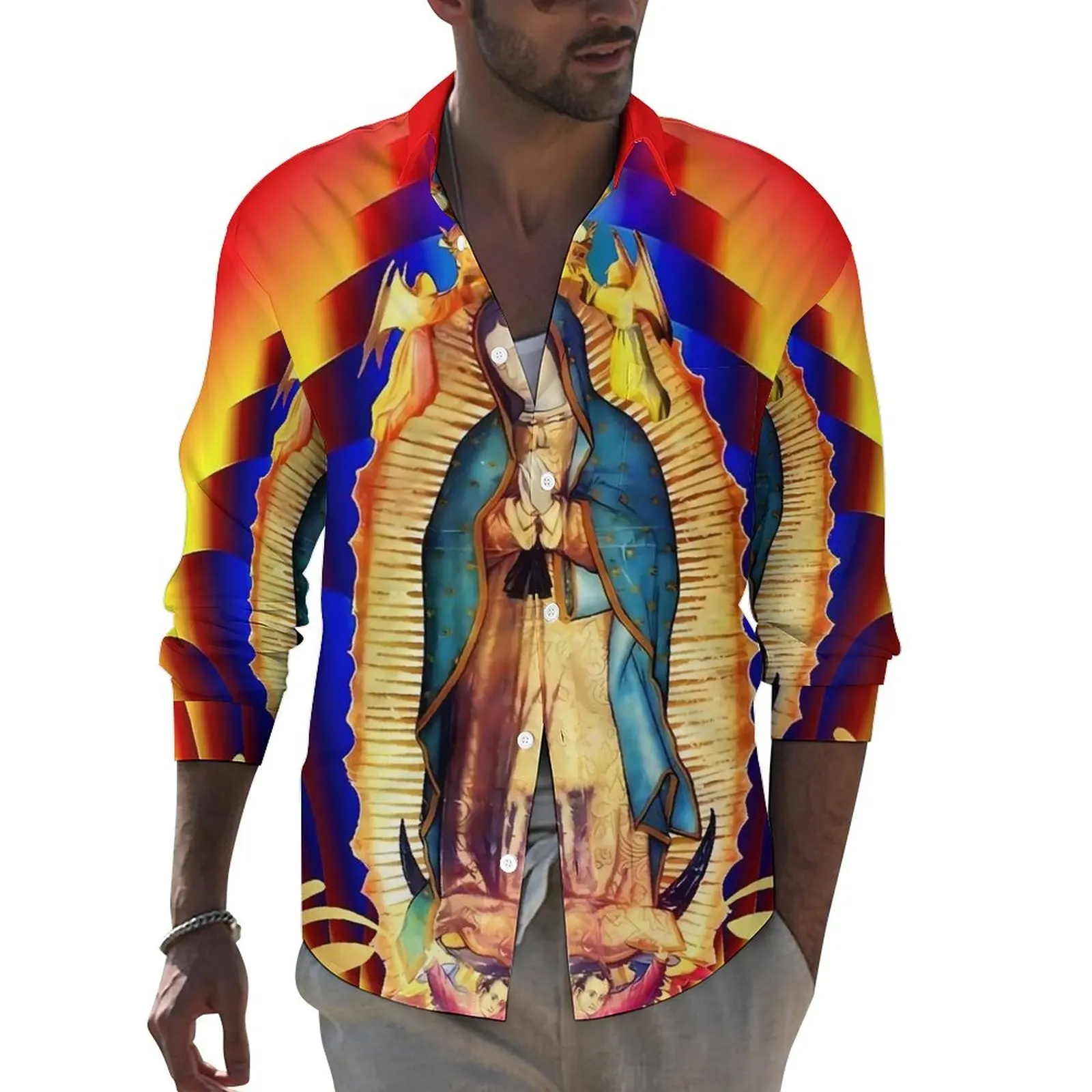 Virgin Mary Zarape Shirt Autumn Our Lady of Guadalupe Casual Shirts Mens Fashion Blouses Long Sleeve Design Stylish Clothing
Virgin Mary Zarape Shirt Autumn Our Lady of Guadalupe Casual Shirts Mens Fashion Blouses Long Sleeve Design Stylish Clothing