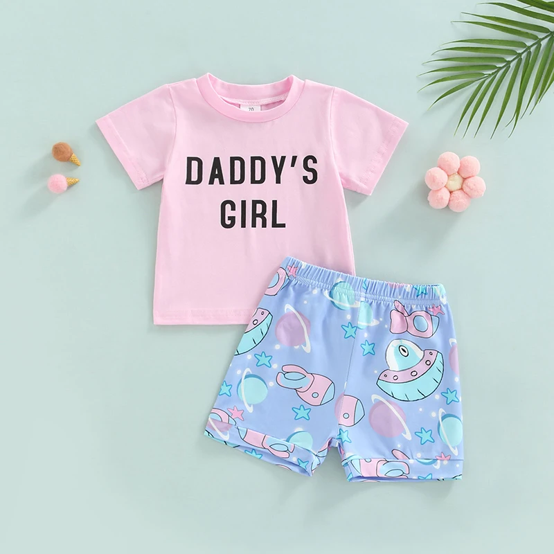 Toddler Girls 2 Pieces Outfits Fashion Baby Girl Summer Short Sleeve Letter Print T-Shirt Tops + Cartoon Shorts Set
Toddler Girls 2 Pieces Outfits Fashion Baby Girl Summer Short Sleeve Letter Print T-Shirt Tops + Cartoon Shorts Set