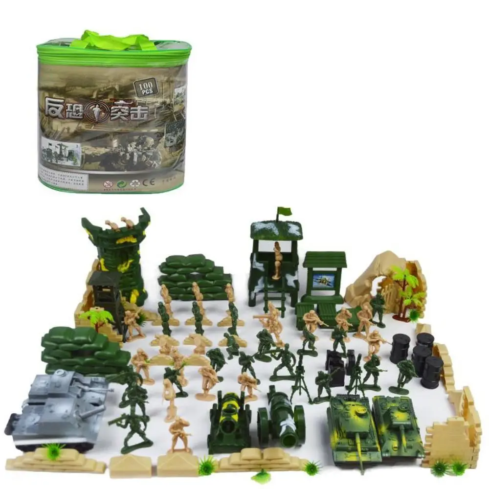 

100PCS Military Toy Model Action Figures Plastic Soldiers Army Men Toys Vehicles Tanks Turret Playset Children Boy Gift