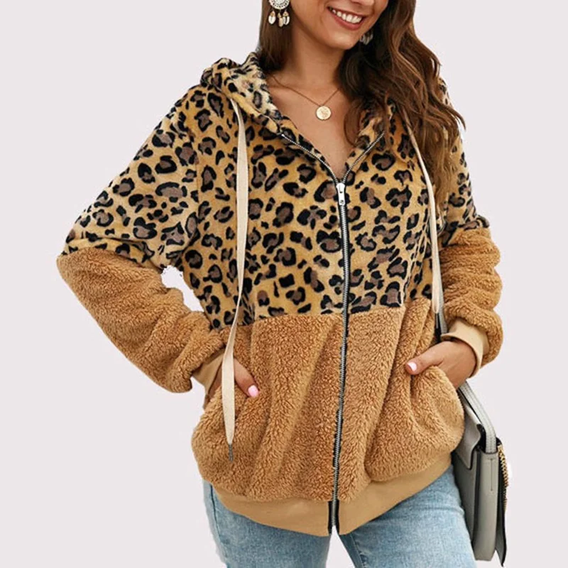 Casual Loose Plush Leopard Patchwork Hoodies Women Zipper Tops Long Sleeve Drawstring Hooded Warm Sweatshirt With Pockets Autumn
Casual Loose Plush Leopard Patchwork Hoodies Women Zipper Tops Long Sleeve Drawstring Hooded Warm Sweatshirt With Pockets Autumn