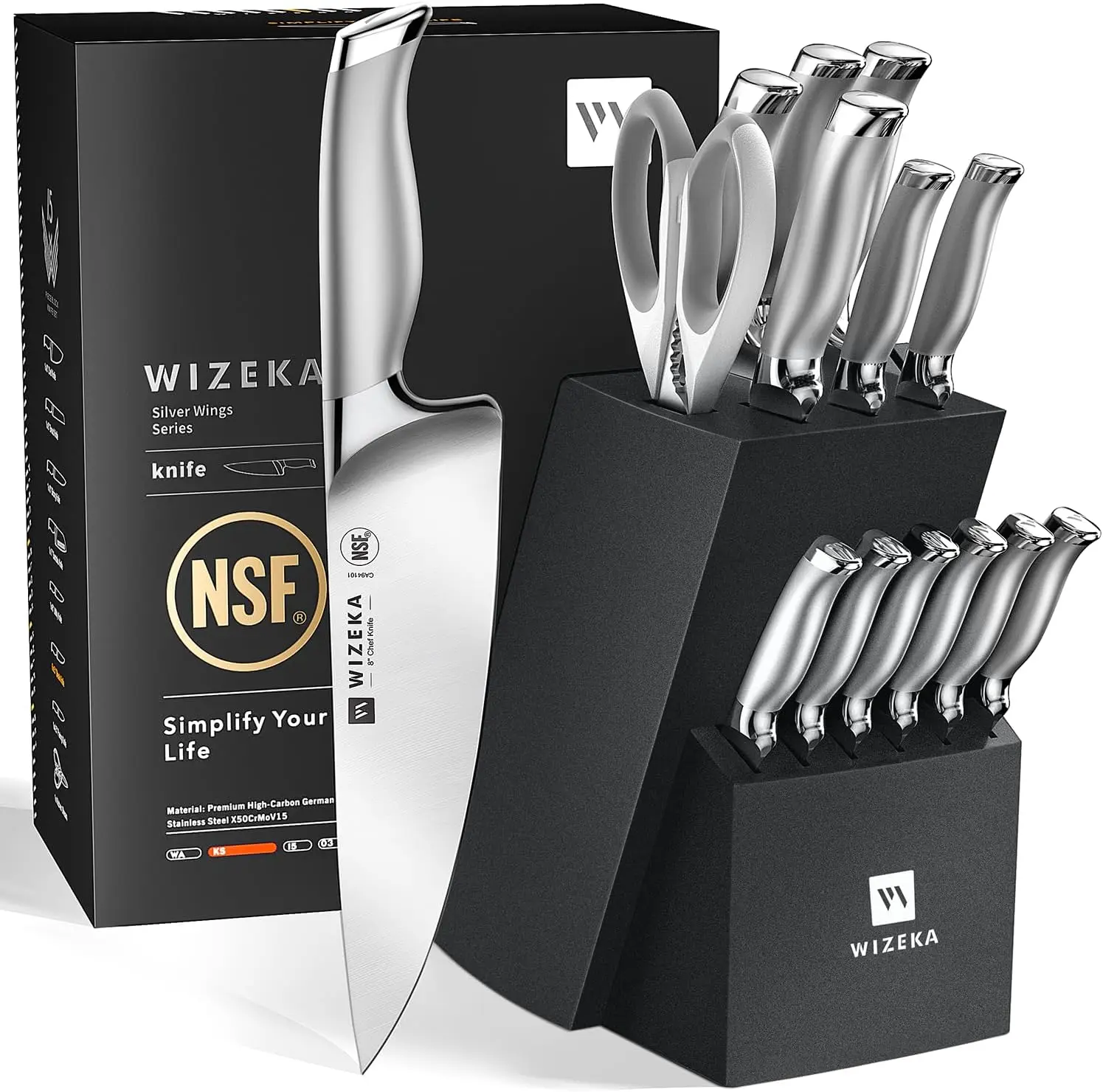 Knife Set,15pcs NSF Certified 1.4116 German Steel Kitchen Knife Set, Premium Knife Block Set in Design, Knives Set for Kitchen
Knife Set,15pcs NSF Certified 1.4116 German Steel Kitchen Knife Set, Premium Knife Block Set in Design, Knives Set for Kitchen