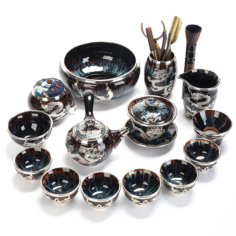 A complete set of gold inlaid jade ceramic kungfu tea sets, Shajin kiln, built a cup covered teacup and teapot 
A complete set of gold inlaid jade ceramic kungfu tea sets, Shajin kiln, built a cup covered teacup and teapot