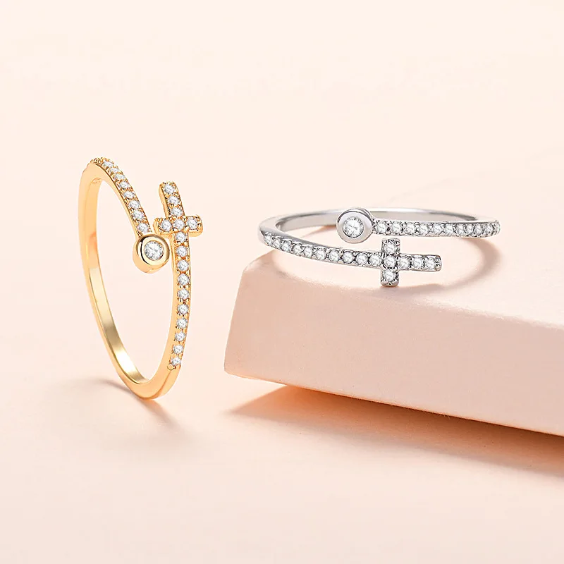 New 2022 Designer Cross Ring Zircon Open Thin Ring 
New 2022 Designer Cross Ring Zircon Open Thin Ring