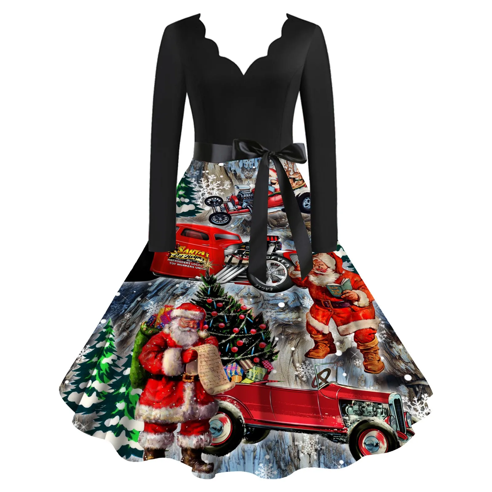 Christmas Women's Classic Tea Dress Long Sleeve V Neck Dress With Belt Swing Cocktail Party Dresses for Curvy Women
Christmas Women's Classic Tea Dress Long Sleeve V Neck Dress With Belt Swing Cocktail Party Dresses for Curvy Women