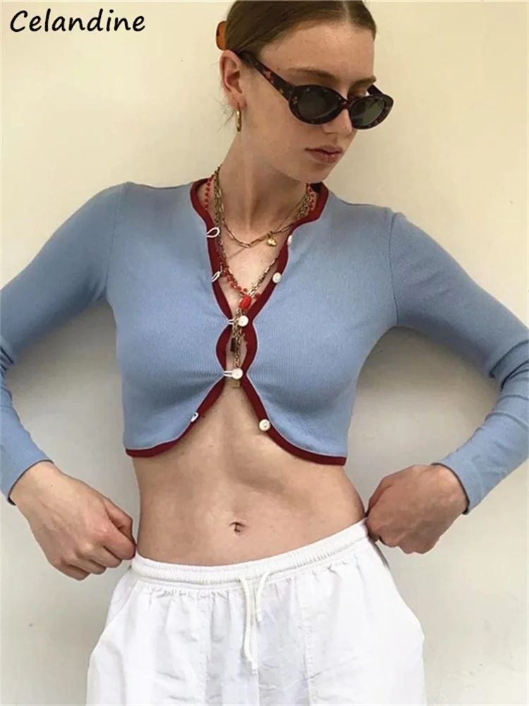 Celandine Sexy V Neck Long Sleeve Crop Top T Shirt Women Knitted Button Up Cardigan 2022 Autumn Casual Thin Cardigan Y2K Clothes
Celandine Sexy V Neck Long Sleeve Crop Top T Shirt Women Knitted Button Up Cardigan 2022 Autumn Casual Thin Cardigan Y2K Clothes
