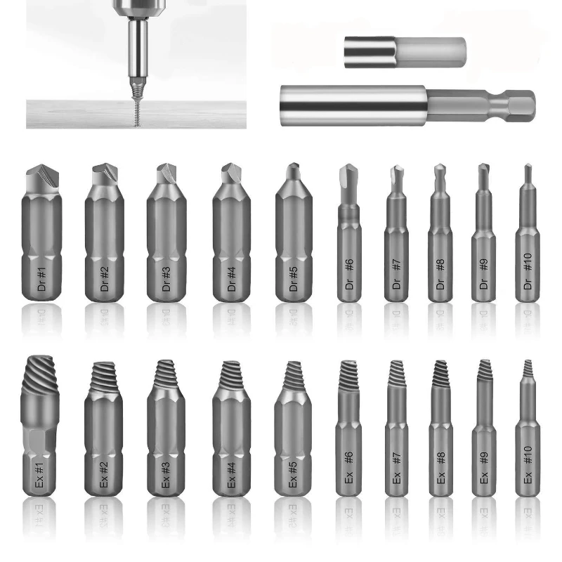 22 PCS Damaged Screw Extractor Set, Stripped Screw Extractor Kit, HSS Broken Screw Remover Set with Bit & Socket Adapter
22 PCS Damaged Screw Extractor Set, Stripped Screw Extractor Kit, HSS Broken Screw Remover Set with Bit & Socket Adapter