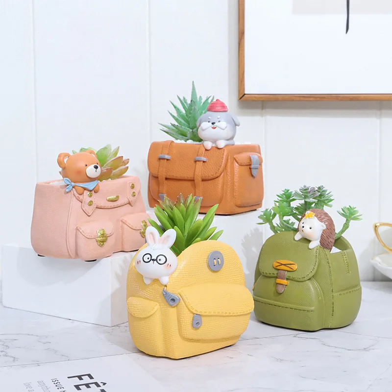 Cartoon resin handmade tabletop gardening landscape creative student storage pen holder, backpack, small flower implement, succu
Cartoon resin handmade tabletop gardening landscape creative student storage pen holder, backpack, small flower implement, succu