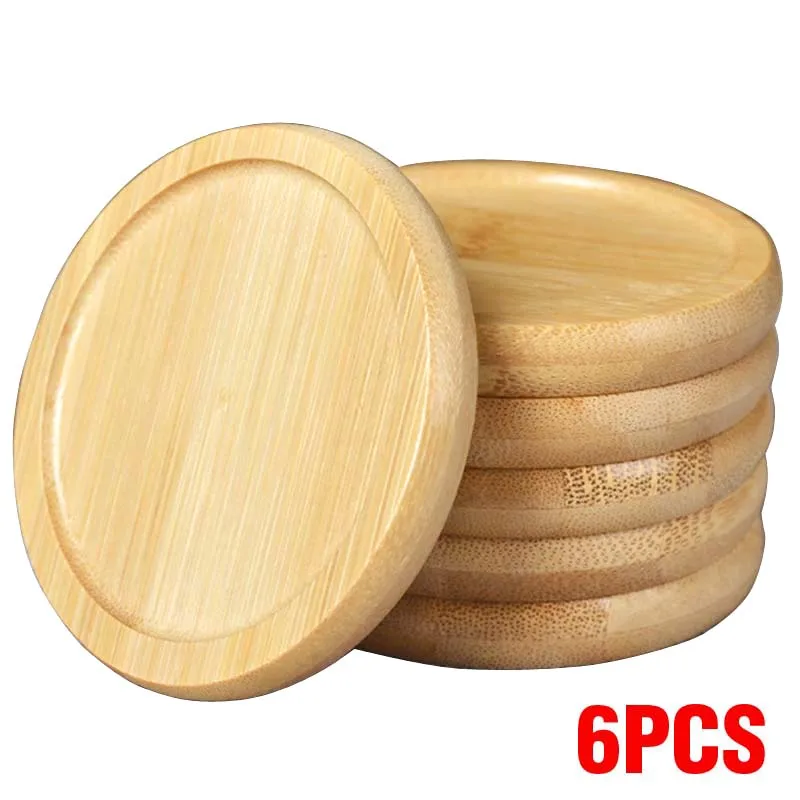 

6PC SWooden Bamboo Coaster for Glass Cups Tea Cup Glass Holder Natural Original Style Coasters Home Decor