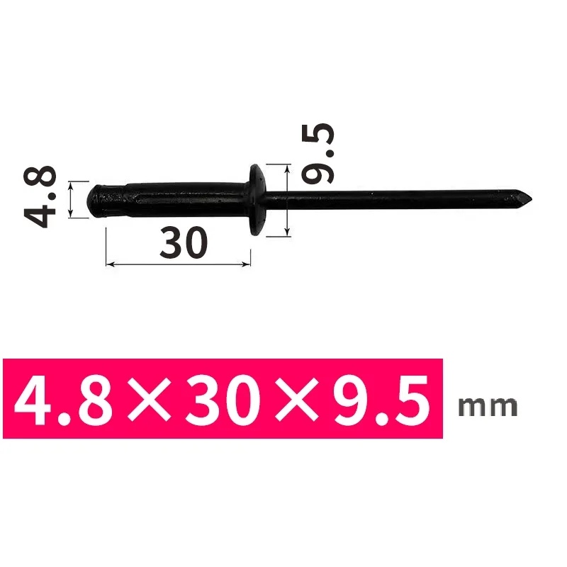 Black Folding Blind Rivet Aluminium Alloy Bumper Rivet Fold Type Remachadora 리벳 4.8 x 30 x9.5mm Soft Plastic Material
Black Folding Blind Rivet Aluminium Alloy Bumper Rivet Fold Type Remachadora 리벳 4.8 x 30 x9.5mm Soft Plastic Material