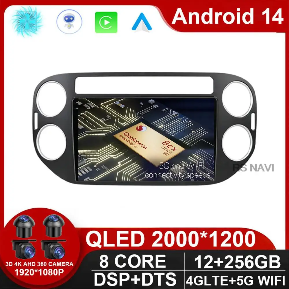 Автомагнитола на Android 14 мультимедийный плеер для VW Volkswagen Tiguan 2006-2016 Авторадио 2 din