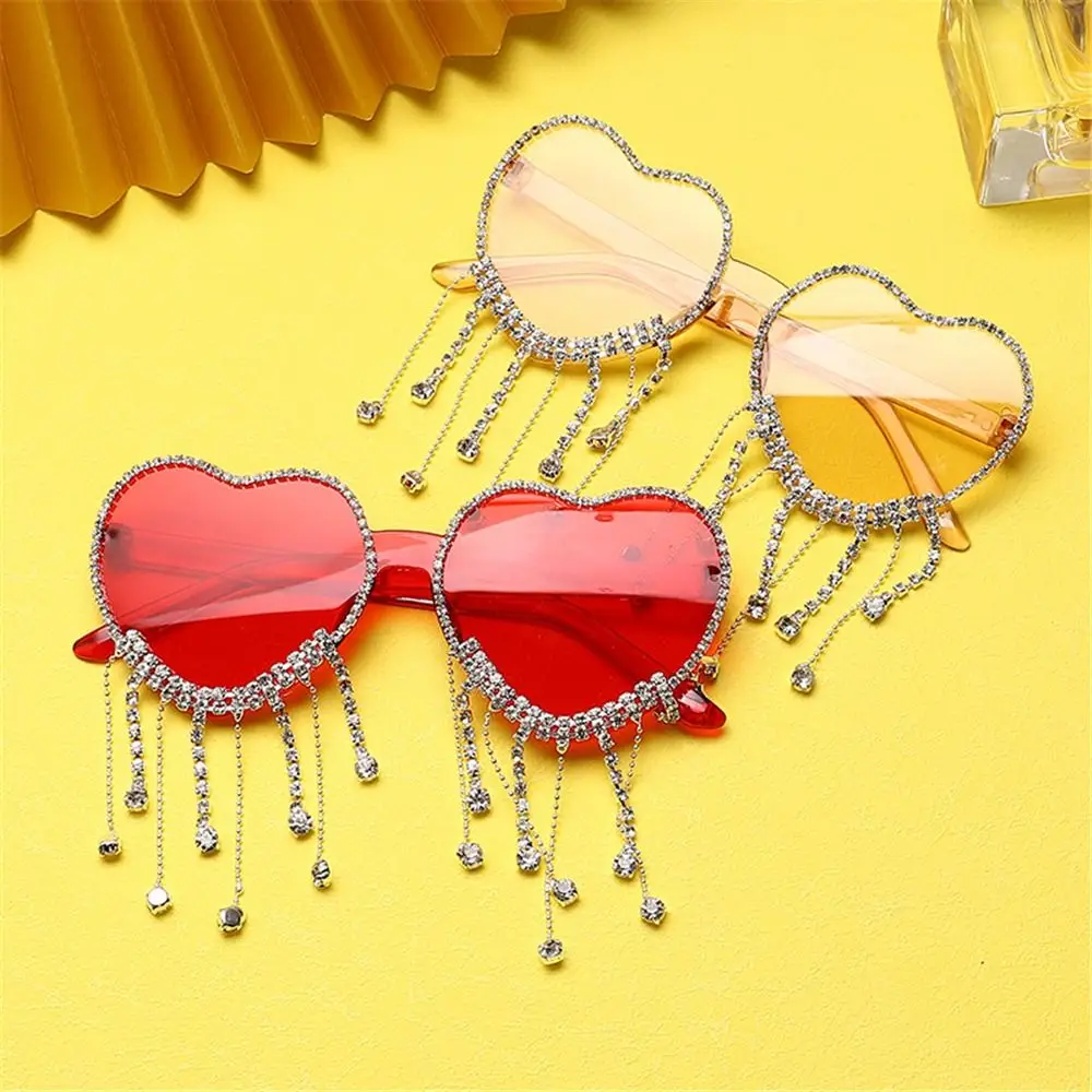 

Fashion UV400 Y2k Sunglasses Candy Color Sun Glasses Heart Sunglasses Diamonds Sunglasses Rhinestone Tassels