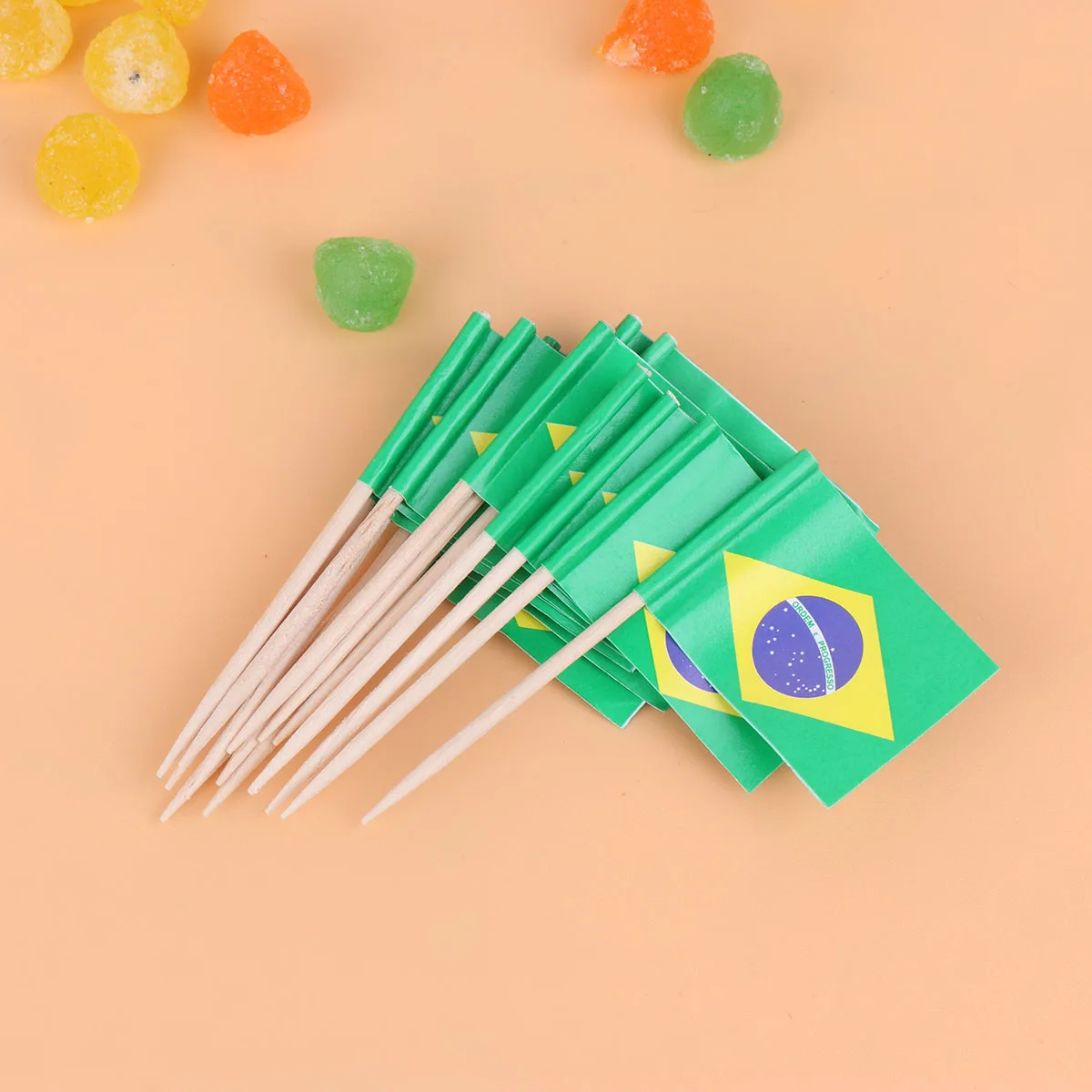 

100pcs Brazil National Flag Design Cake Toppers Creative Cake Fruit Picks Cupcake Insert Decor Toothpick Party Supplies