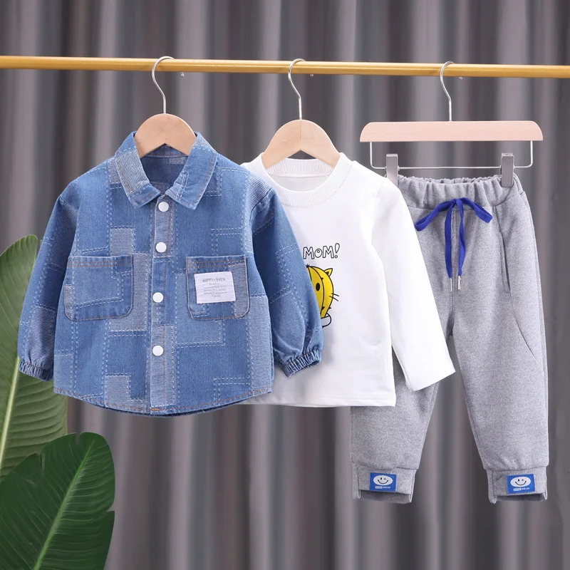 2023 Korean Childrens Clothing Spring and Autumn Handsome Denim Jackets + T-shirts + Pants Sports Suit for Kids Boys Outfit Set
2023 Korean Childrens Clothing Spring and Autumn Handsome Denim Jackets + T-shirts + Pants Sports Suit for Kids Boys Outfit Set