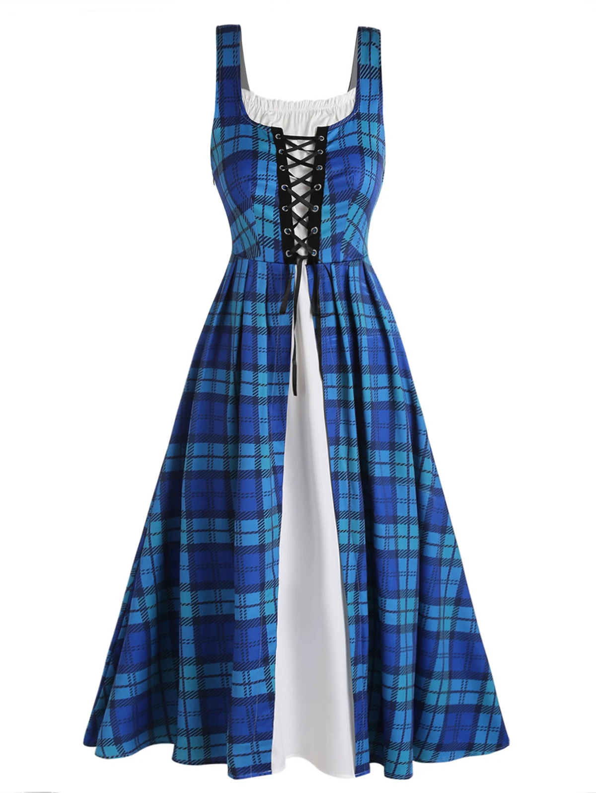 Vintage Plaid Print Lace Up Ruffle Sleeveless High Waisted A Line Maxi Casual Dress Colorblock Sleeveless Retro Women Jurken
Vintage Plaid Print Lace Up Ruffle Sleeveless High Waisted A Line Maxi Casual Dress Colorblock Sleeveless Retro Women Jurken