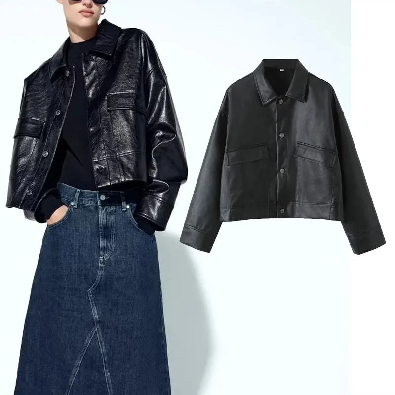 TRAF Women Faux LeatherJacket Sets Black Fashion Lapel Big Pocket Button Jackets Woman Vintage High Waist Zip Straight Pant Sets
TRAF Women Faux LeatherJacket Sets Black Fashion Lapel Big Pocket Button Jackets Woman Vintage High Waist Zip Straight Pant Sets