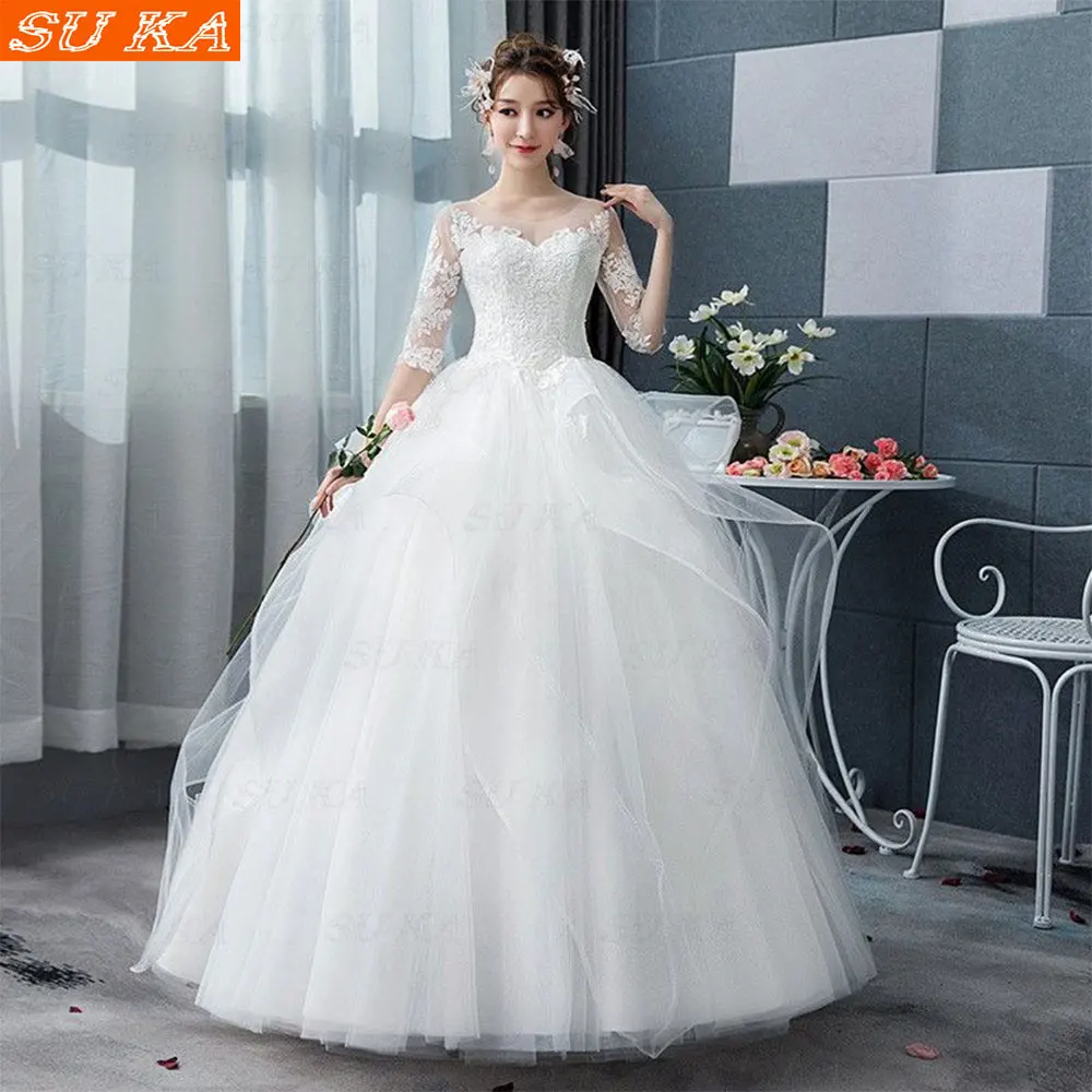 Simple Style White New Light Gauze Long Sleeve Lace Applique Luxury Puffy Floral Wedding Dress Factory Custom Vestidos De Novia
Simple Style White New Light Gauze Long Sleeve Lace Applique Luxury Puffy Floral Wedding Dress Factory Custom Vestidos De Novia
