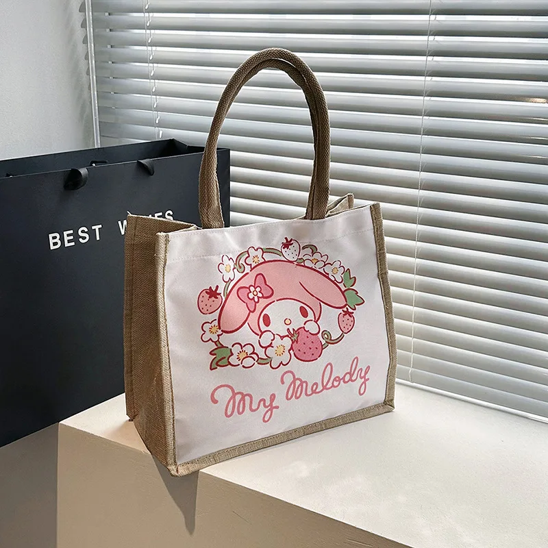 

2023 кавайная Холщовая Сумка Sanrio Hellokittys Cinnamoroll Mymelody мультяшная Аниме Сумка-тоут большая емкость сумка для хранения игрушка подарок для девочки