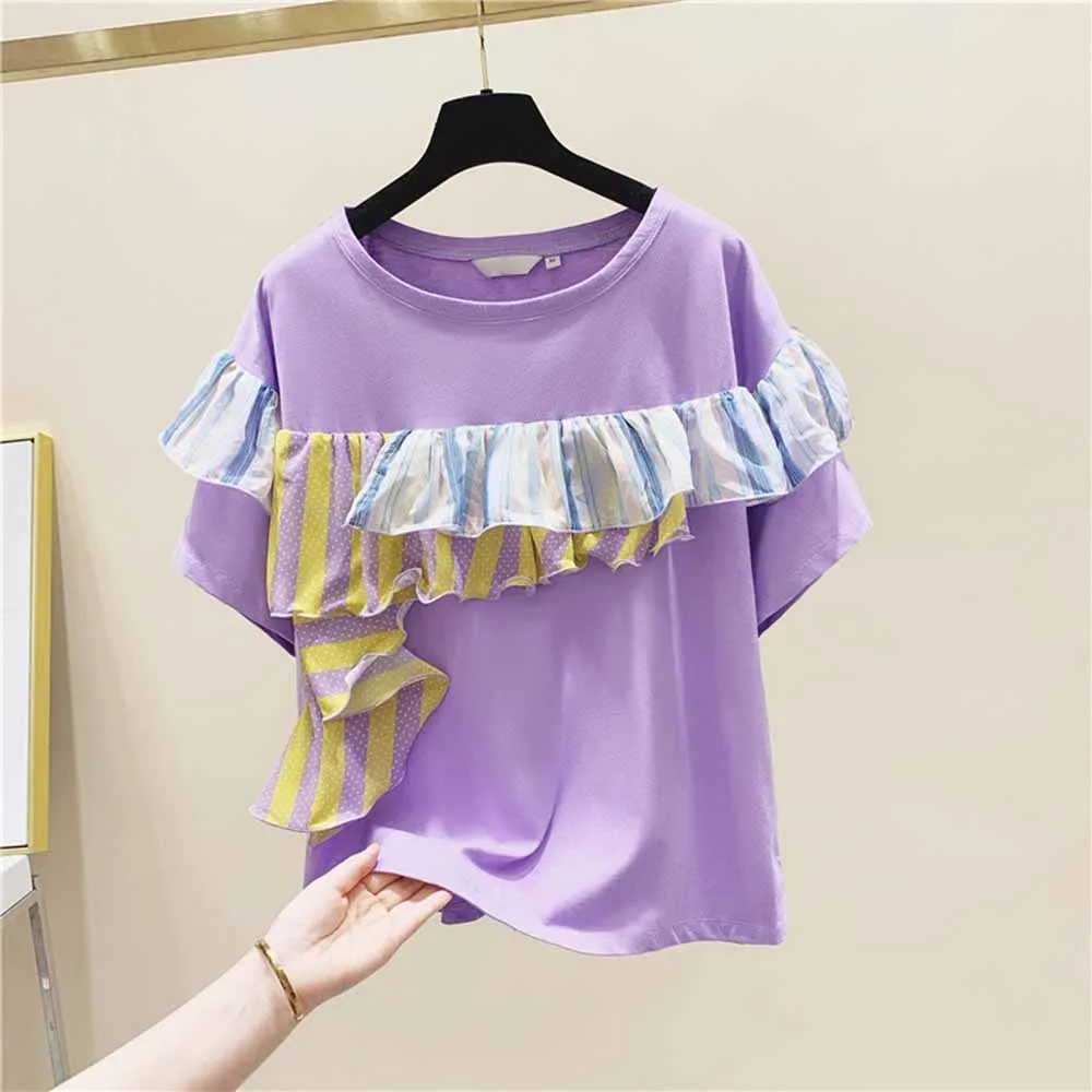 New 2022 Summer Korean-Style Tops Female Ruffle Splice T Shirts Women Cotton Short-Sleeved Fashion Ladies T-shirt
New 2022 Summer Korean-Style Tops Female Ruffle Splice T Shirts Women Cotton Short-Sleeved Fashion Ladies T-shirt