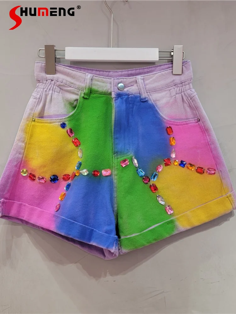 2023 Summer New Women Graffiti Beaded Colorful Crystals Pink Short Jeans Streetwear Gradient High Waisted Denim Shorts Female
2023 Summer New Women Graffiti Beaded Colorful Crystals Pink Short Jeans Streetwear Gradient High Waisted Denim Shorts Female