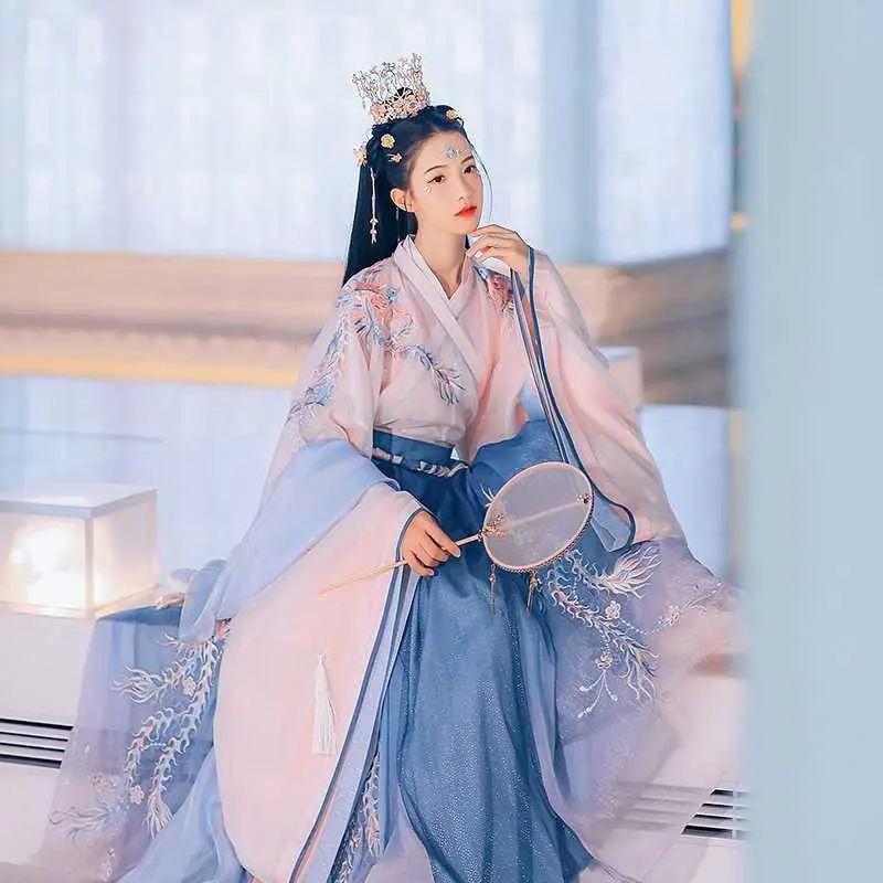 

Традиционное женское платье Hanfu с цветами 2021, традиционный китайский костюм, красивый танцевальный костюм ханьфу, оригинальный халат принц...
