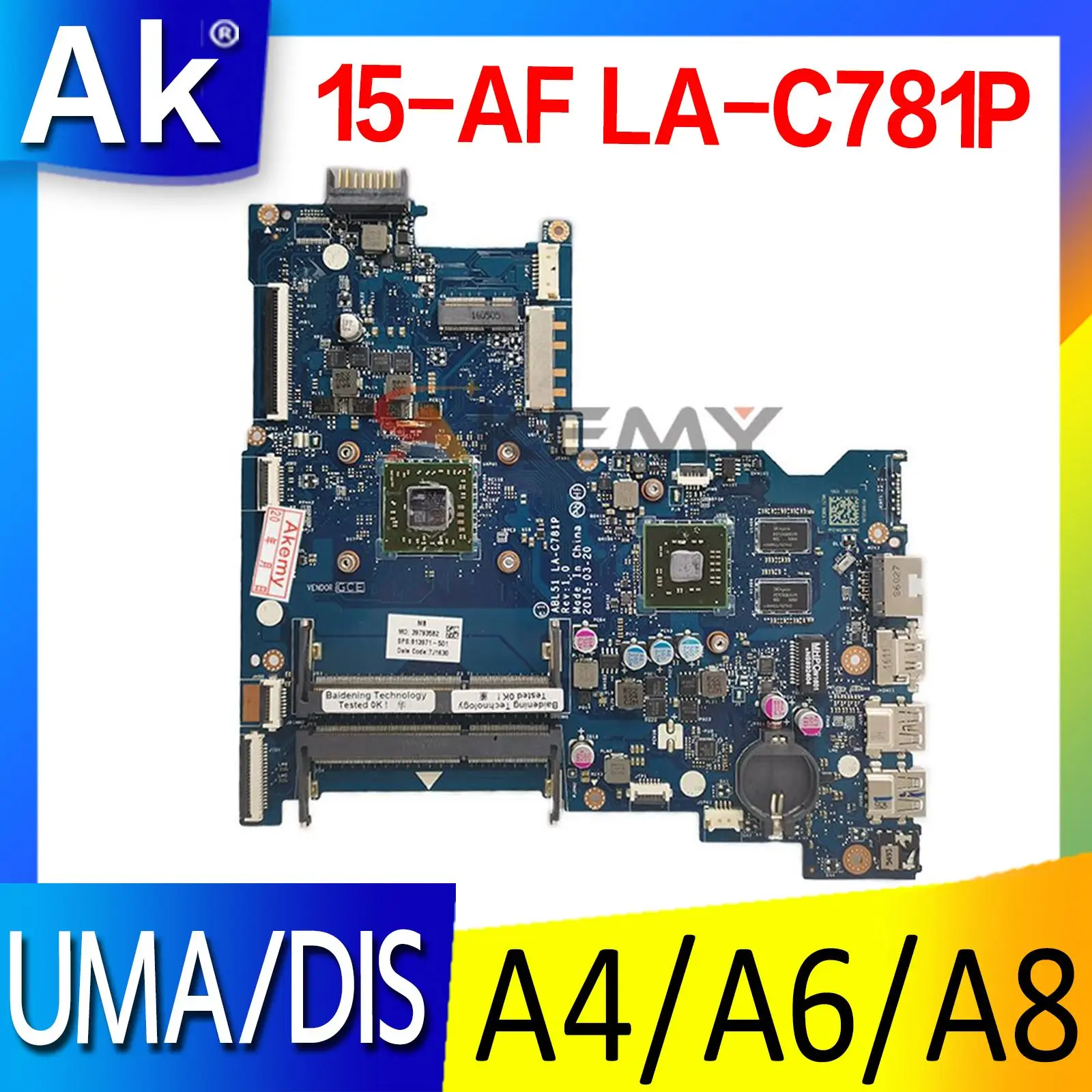 AKemy For HP Pavilion 15-AF Laptop Motherboard Mainboard 15-AF ABL51 LA-C781P Motherboard with A4 A6 A8 AMD CPU
AKemy For HP Pavilion 15-AF Laptop Motherboard Mainboard 15-AF ABL51 LA-C781P Motherboard with A4 A6 A8 AMD CPU