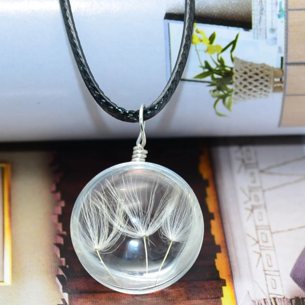 

Round Dandelion Dried Flower Pendant Necklace Charm Natural Dandelion Glass Cabochon Transparent Lucky Wish Glass Ball Jewelry