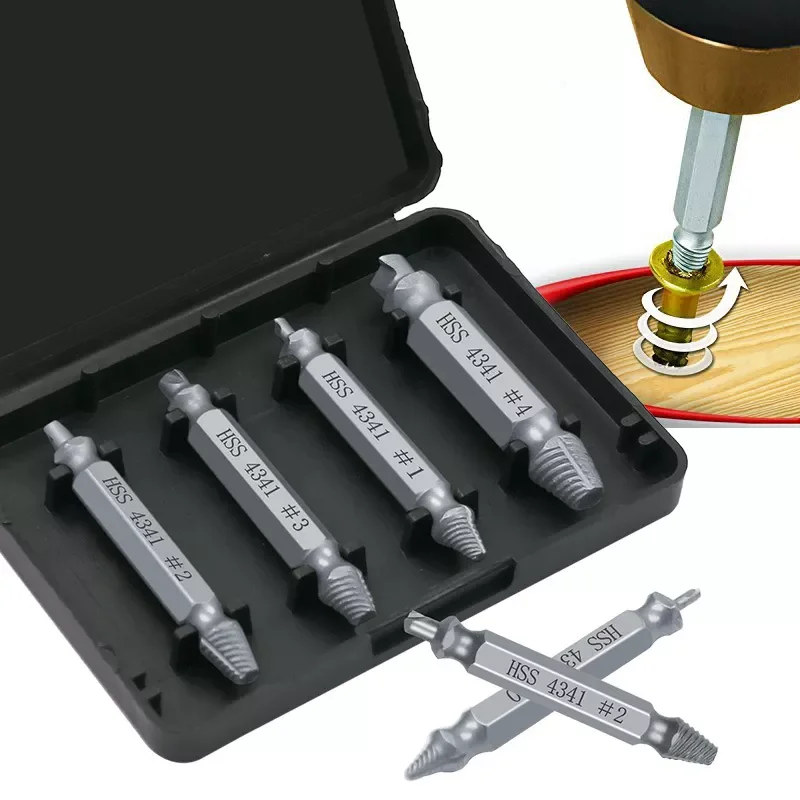 4Pcs/set Damaged Screwdriver Extractor Set Double Side Broken Screw Bolt Stud Remover Puller Center Drill Bit Removal Tools
4Pcs/set Damaged Screwdriver Extractor Set Double Side Broken Screw Bolt Stud Remover Puller Center Drill Bit Removal Tools