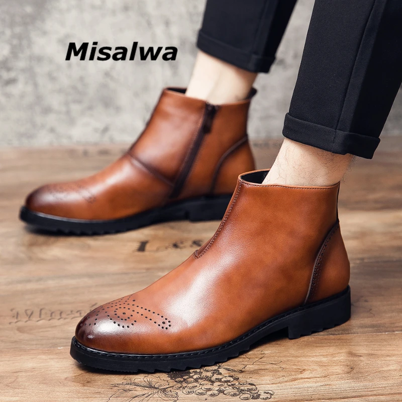Misalwa Carved British Men Chelsea Boots Genuine Leather Italian Formal Mens Boots Brogue Fashion Zipper Dress Shoes Trendy
Misalwa Carved British Men Chelsea Boots Genuine Leather Italian Formal Mens Boots Brogue Fashion Zipper Dress Shoes Trendy