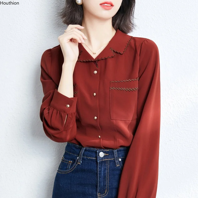 Chiffon Shirt Women's Blouses Solid Pockets Top Summer Fashion Long Sleeve New Casual Female Clothing Houthion
Chiffon Shirt Women's Blouses Solid Pockets Top Summer Fashion Long Sleeve New Casual Female Clothing Houthion
