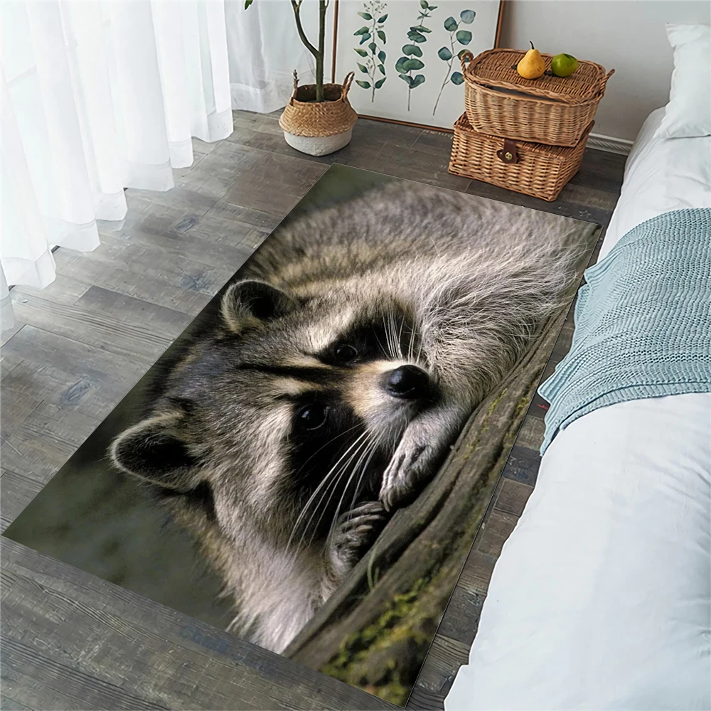 

CLOOCL Fashion Animals Floor Rugs Cute Raccoon Flannel Carpets for Living Room Area Rug Anti Slip Kitchen Mat Home Deco