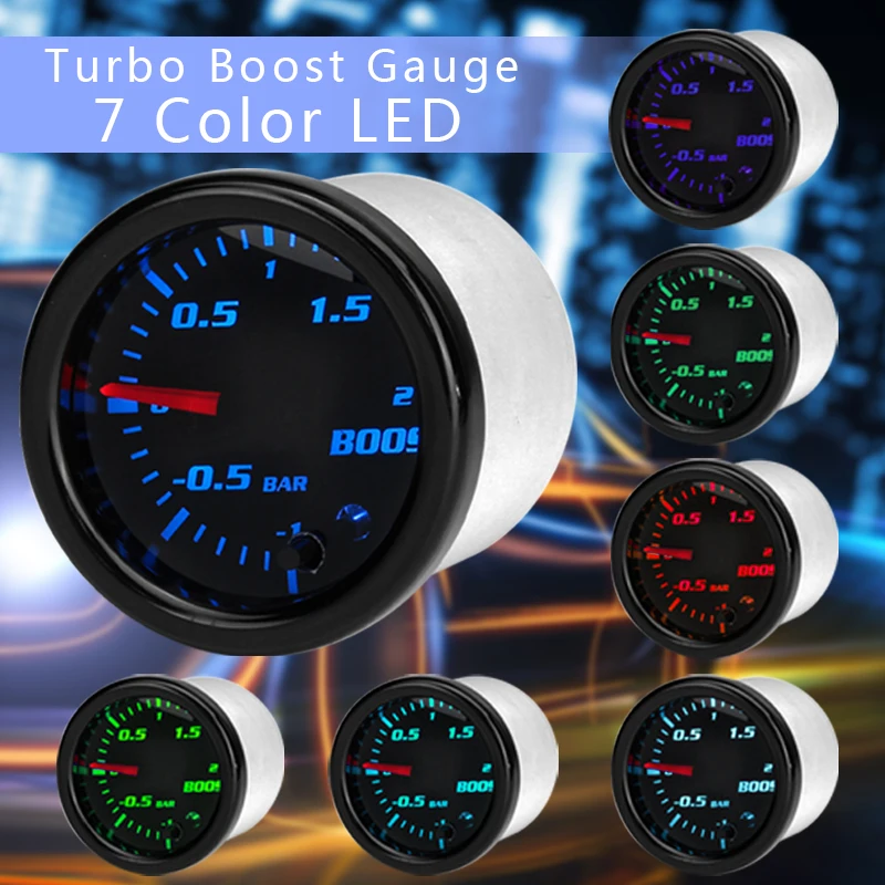 12V 52mm Turbo Boost Gauge Vacuum Press Meter -1~2 Bar 7 Color LED Black Len Vacuum Hose Cable Car T-Fitting Accessories
12V 52mm Turbo Boost Gauge Vacuum Press Meter -1~2 Bar 7 Color LED Black Len Vacuum Hose Cable Car T-Fitting Accessories