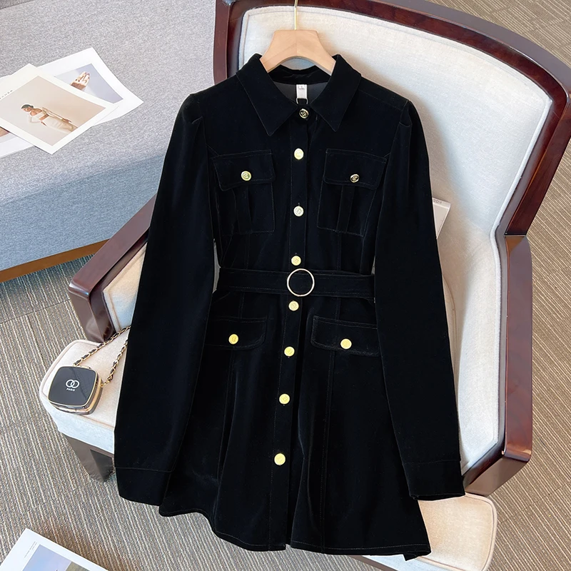 SuperAen Solid Lapel Long-sleeved Dress Women's Autumn and Winter Turn-down Collar Thick Velvet Dress
SuperAen Solid Lapel Long-sleeved Dress Women's Autumn and Winter Turn-down Collar Thick Velvet Dress
