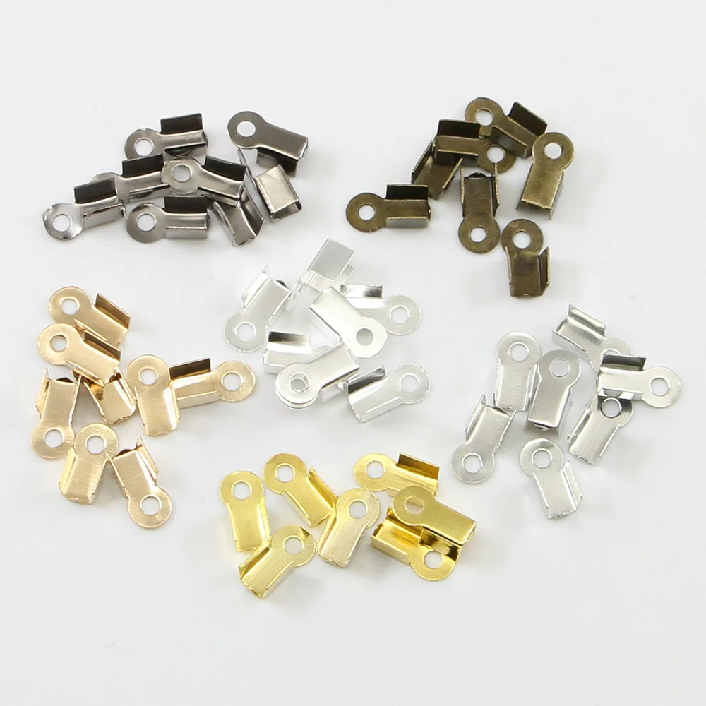 

200pcs Iron Crimp End Caps Cove Clasps String Ribbon Leather Fold Clip Fastener Beads Connector for Jewelry Making DIY