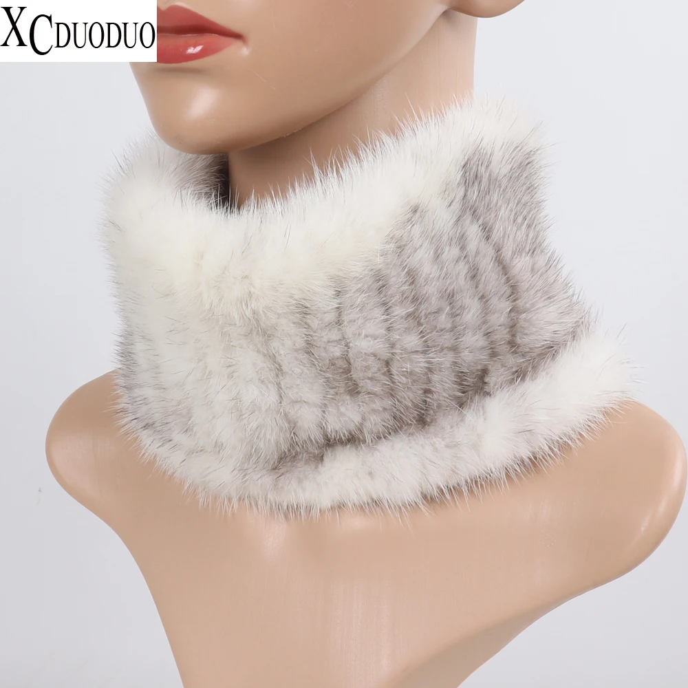 

Good Elasticity Knitted Real Mink Fur Scarf Women Winter Warm Real Mink Fur Scarves Lady 100% Natural Mink Fur Headbands Muffler