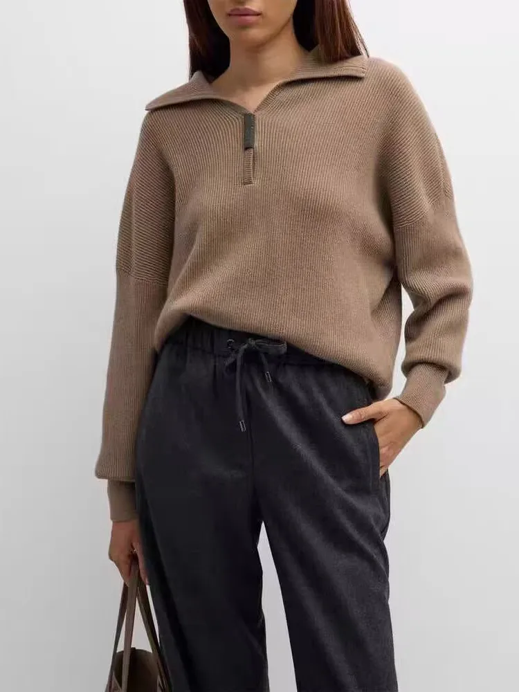 Women Sweater Half Zipper Beading Turn-down Collar Casual Pullover Jumper
Women Sweater Half Zipper Beading Turn-down Collar Casual Pullover Jumper