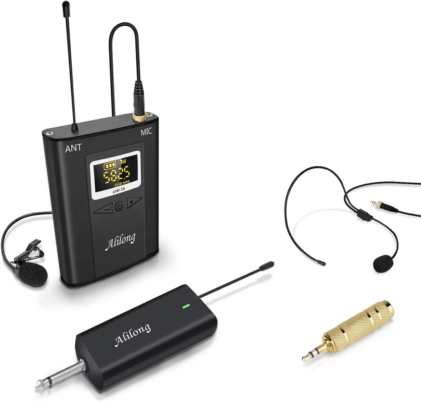UHF Wireless Lavalier Microphone, Alilong Wireless Headset Mic/Lavalier Lapel Mic with Rechargeable Transmitter & Receiver
UHF Wireless Lavalier Microphone, Alilong Wireless Headset Mic/Lavalier Lapel Mic with Rechargeable Transmitter & Receiver