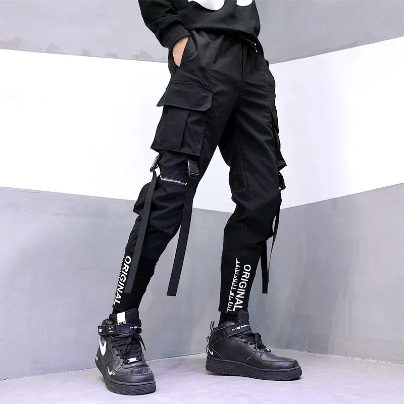 

embroidery cargo pants men hip hop military joggings streetwear big pocket loose fashion black harem pants designer trousers men