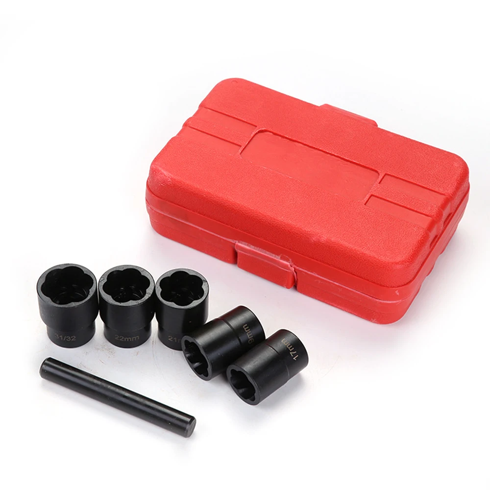 6Pcs Twist Socket Set 1/2 Drive Locking Wheel Damaged Rounded Nut Bolt Stud Extractor Removers Tool Set 17 19 21 22 mm SK1547
6Pcs Twist Socket Set 1/2 Drive Locking Wheel Damaged Rounded Nut Bolt Stud Extractor Removers Tool Set 17 19 21 22 mm SK1547
