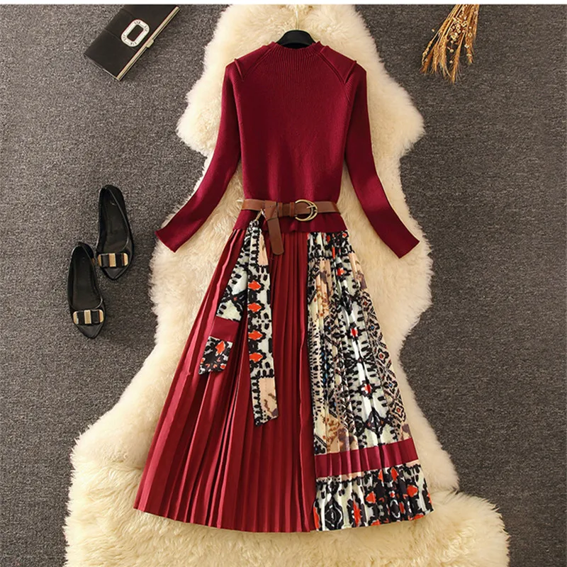 Elegant Knitted Patchwork Pleated Midi Dress 2023 Fall Winter Fashion Women Long Sleeve Ethnic Retro Printing Pleated Dress
Elegant Knitted Patchwork Pleated Midi Dress 2023 Fall Winter Fashion Women Long Sleeve Ethnic Retro Printing Pleated Dress