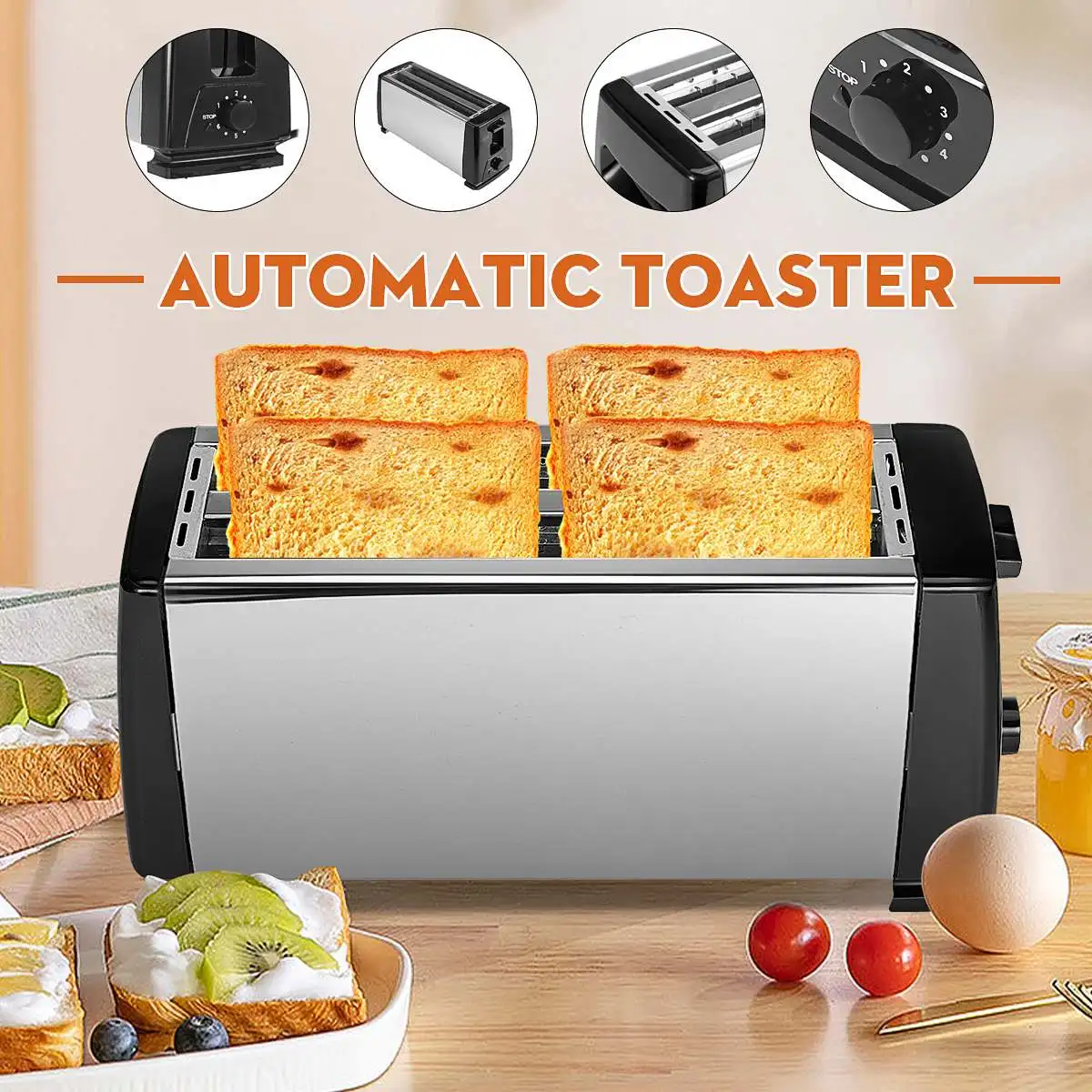 Toaster 4 Slice Bread Toaster Breakfast Maker 6-Levels Of Adjustable Heating Stainless Steel Sandwich Machine Easy To Clean
Toaster 4 Slice Bread Toaster Breakfast Maker 6-Levels Of Adjustable Heating Stainless Steel Sandwich Machine Easy To Clean