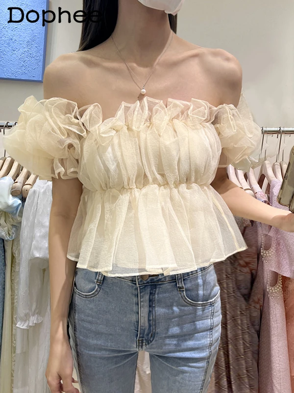 Sexy Off-Shoulder Puff Sleeve Ruffles Chiffon T-shirt Women Solid Color Slimming Tshirt Short Top Ladies 2022 New Summer Clothes
Sexy Off-Shoulder Puff Sleeve Ruffles Chiffon T-shirt Women Solid Color Slimming Tshirt Short Top Ladies 2022 New Summer Clothes