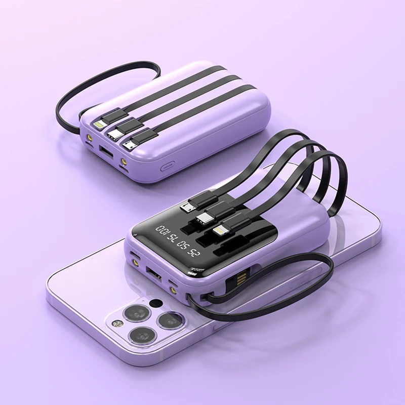 20000mAh Mini Power Bank Portable External Battery Charger Powerbank Built in Cables With LED Light Poverbank For iPhone Xiaomi
20000mAh Mini Power Bank Portable External Battery Charger Powerbank Built in Cables With LED Light Poverbank For iPhone Xiaomi