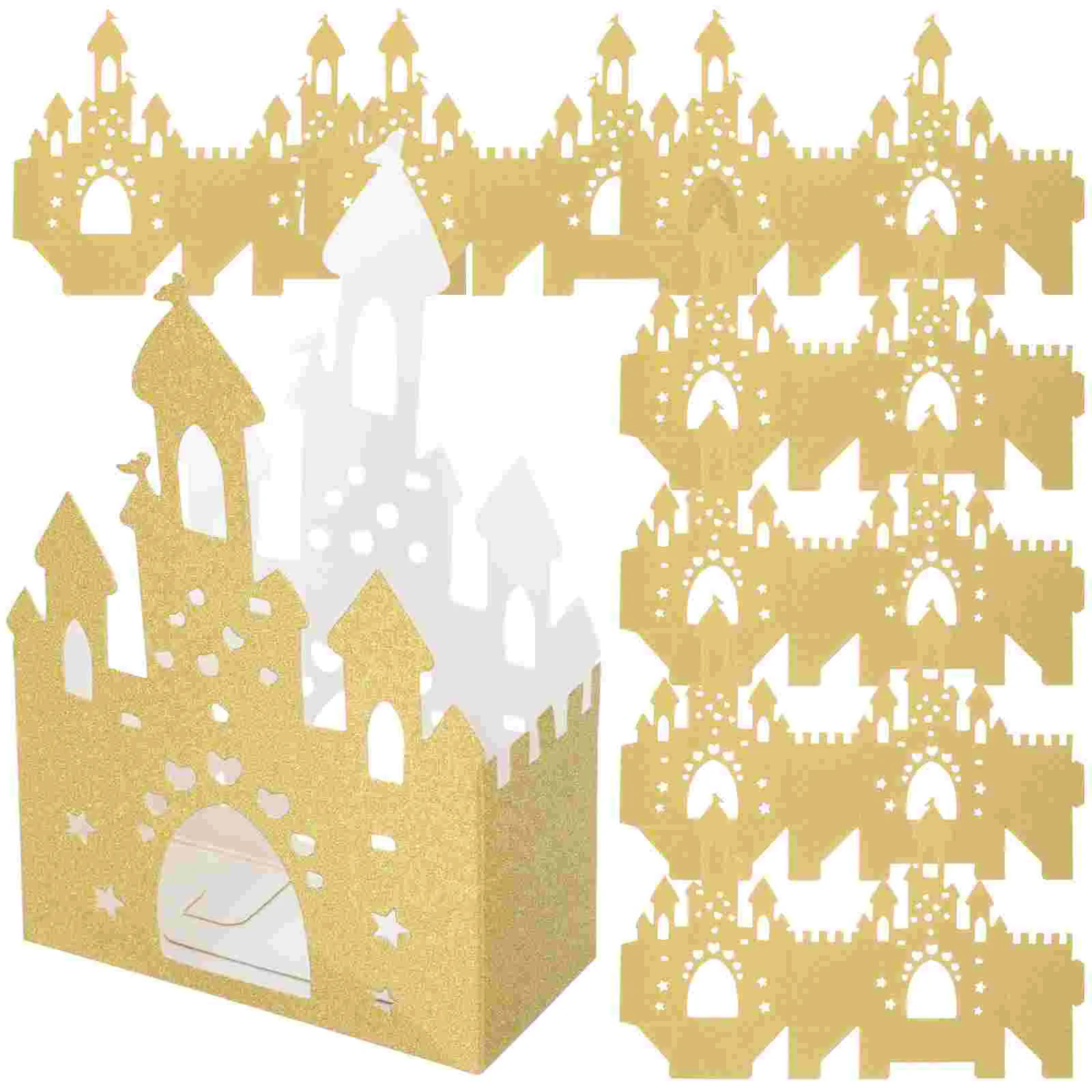 

10pcs Glitter Hollow Castle Shaped lovely Paper Party Treat Boxes Small Gift Packing Boxes Candy Containers Candy Packing Boxes