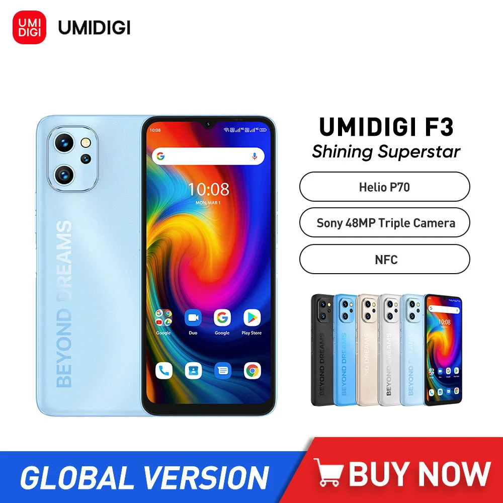

UMIDIGI F3 Android 11 Smartphone MTK Helio P70 8GB RAM 128GB ROM 6.7 Inch Mobile Phone 48MP Triple Camera 5150mAh NFC Cellphone