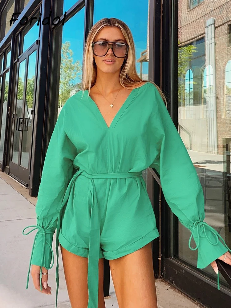 Foridol Sash Bowknot Casual Green Linen Playsuit Long Sleeve Spring Women Cotton V Neck Oversize Wide Leg Romper 2022 Overall
Foridol Sash Bowknot Casual Green Linen Playsuit Long Sleeve Spring Women Cotton V Neck Oversize Wide Leg Romper 2022 Overall
