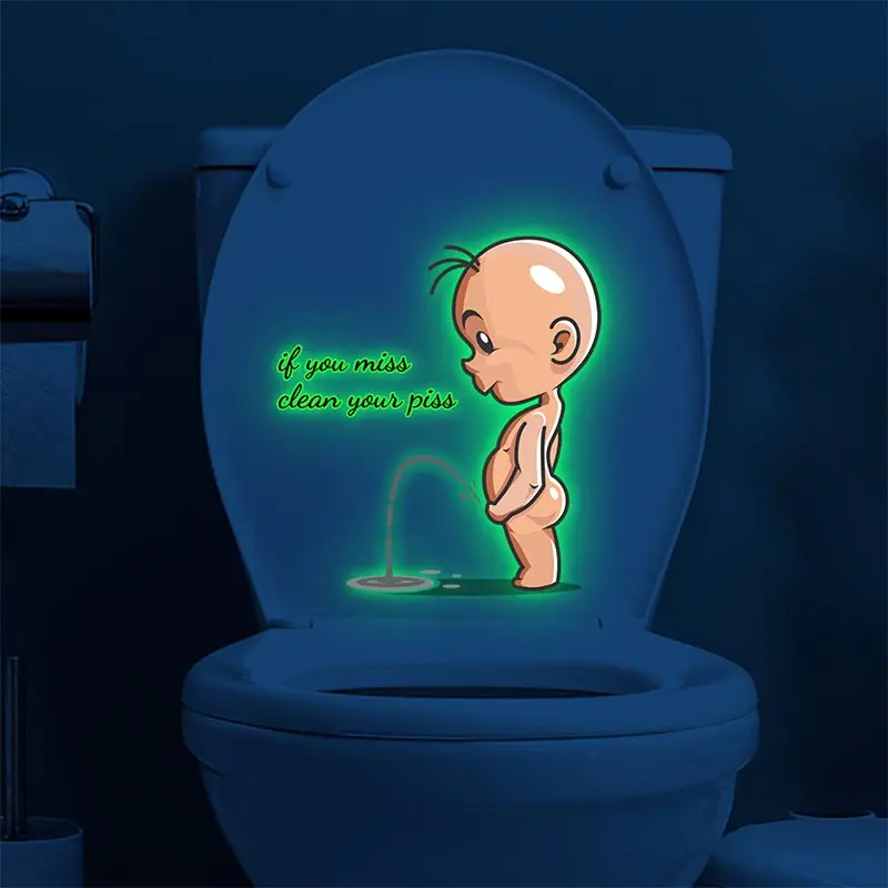 

Cartoon Glow Toilet Sticker Child Peeing Funny Warning Urination Toilet Lid WC Door Sticker Removable Self-Adhesive Decor Paper