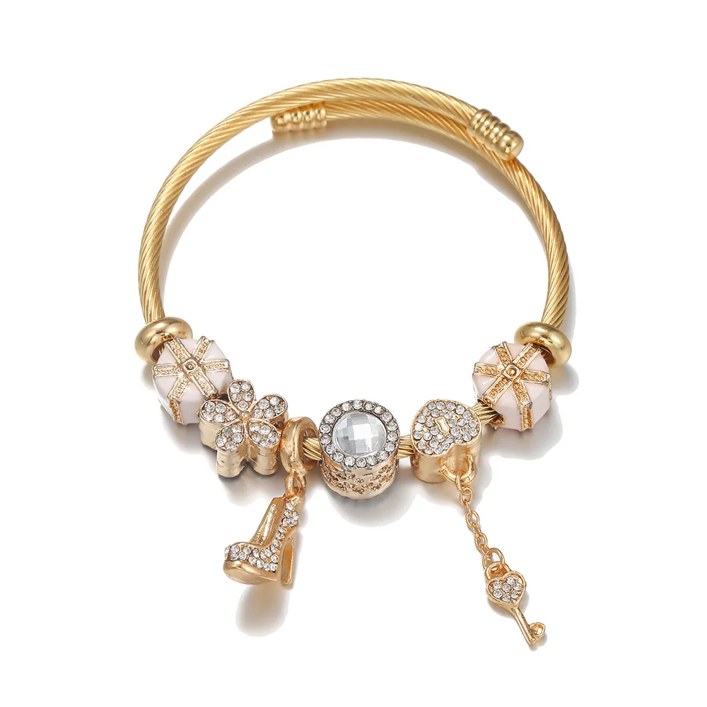 Trendy Stainless Steel Wire Gold Mixed Flower Beaded Crystal Key Pendant Women Cuff Bracelets Bangle Jewelry
Trendy Stainless Steel Wire Gold Mixed Flower Beaded Crystal Key Pendant Women Cuff Bracelets Bangle Jewelry
