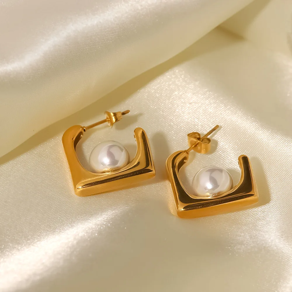 New 18K Gold Plated Hoop Earrings for Women Jewelry Punk Style Earrings Stainless Steel Pearl Stud Earrings
New 18K Gold Plated Hoop Earrings for Women Jewelry Punk Style Earrings Stainless Steel Pearl Stud Earrings