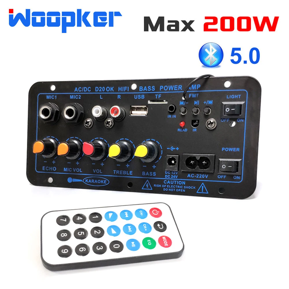 

Woopker Amplifier Board 60-200W Bluetooth AMP USB FM Radio TF Player Audio Subwoofer DIY for Car Truck RV Camper